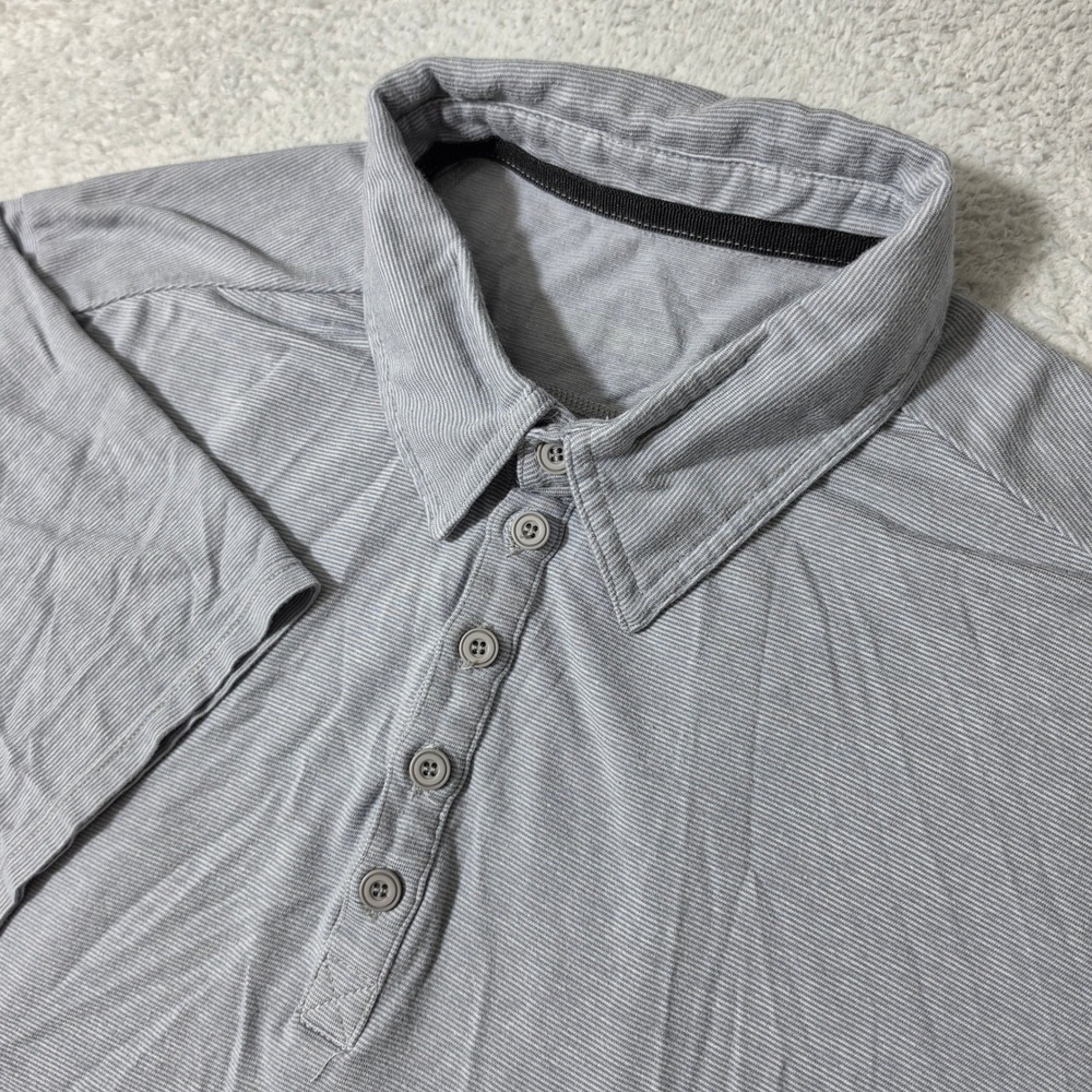 Hylete Polo Shirt Mens L Grey Micro Stripe Athletic Training Short Sleeve